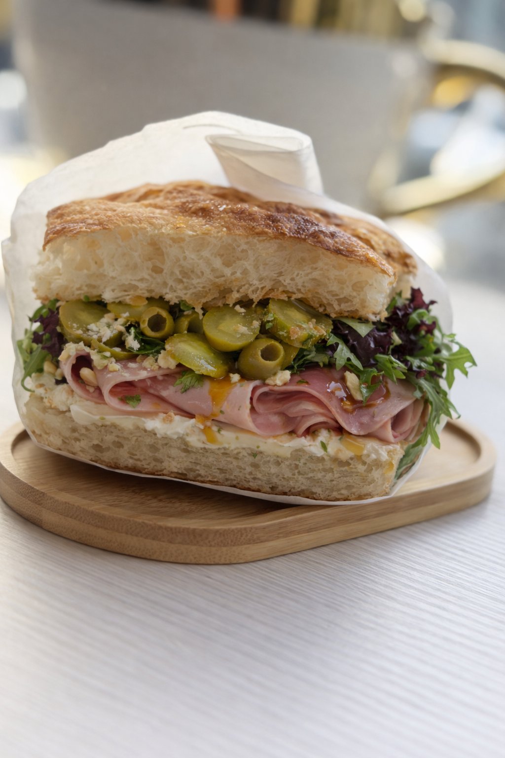 Focaccia Pistacchio Royale – Mortadella & Creme de Brânză